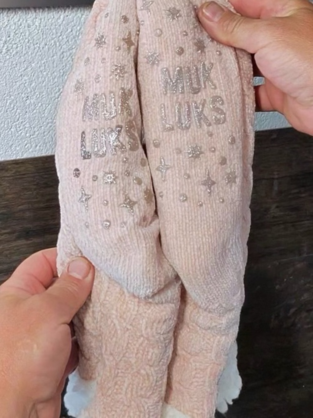 Muk Luks Light Pink Fuzzy Cuff Slipper Socks